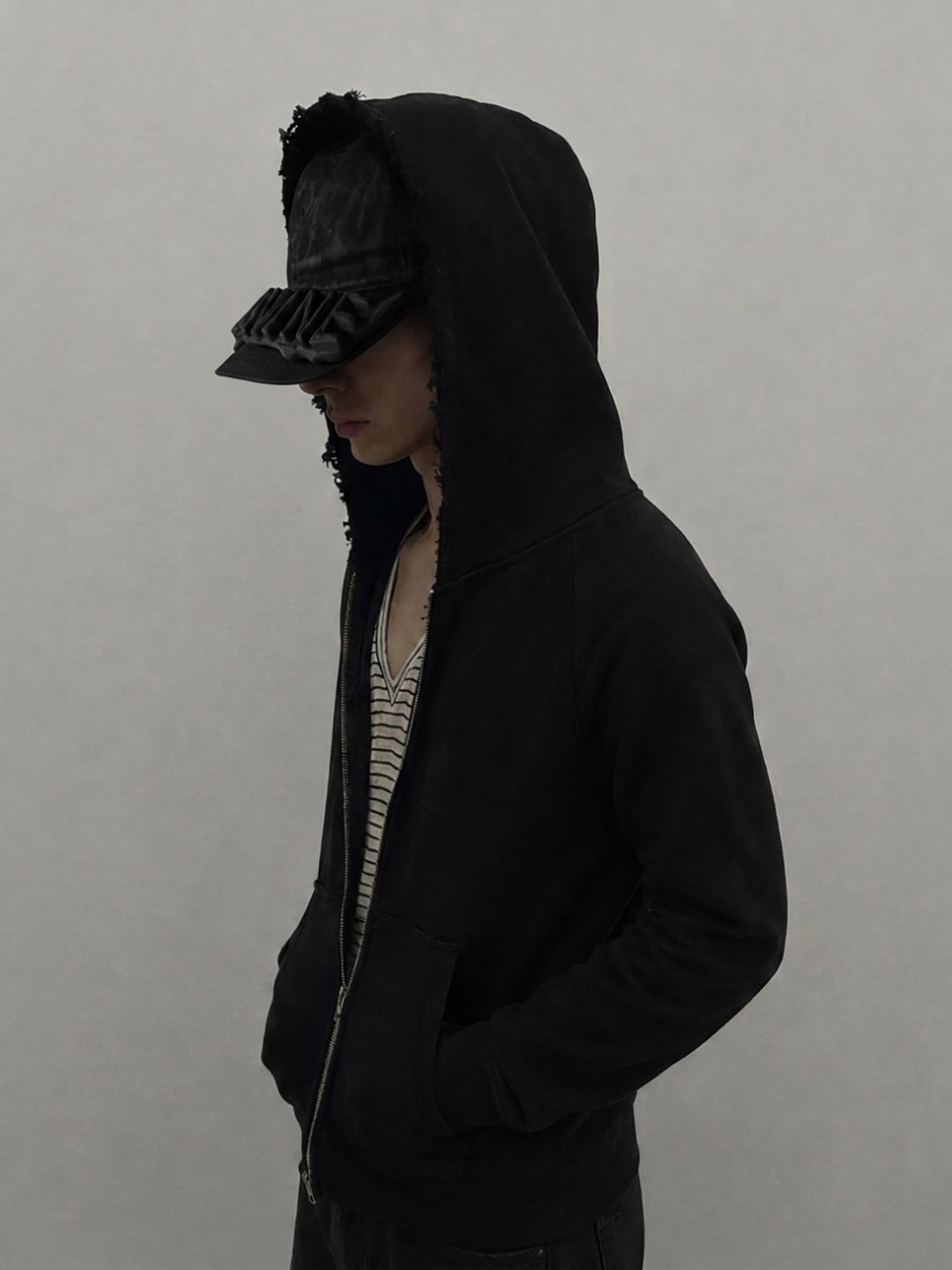 SERONINE CTX-56 Wax-Coated SLA 3D Logo Curved-Brim Cap - side styling with hood
