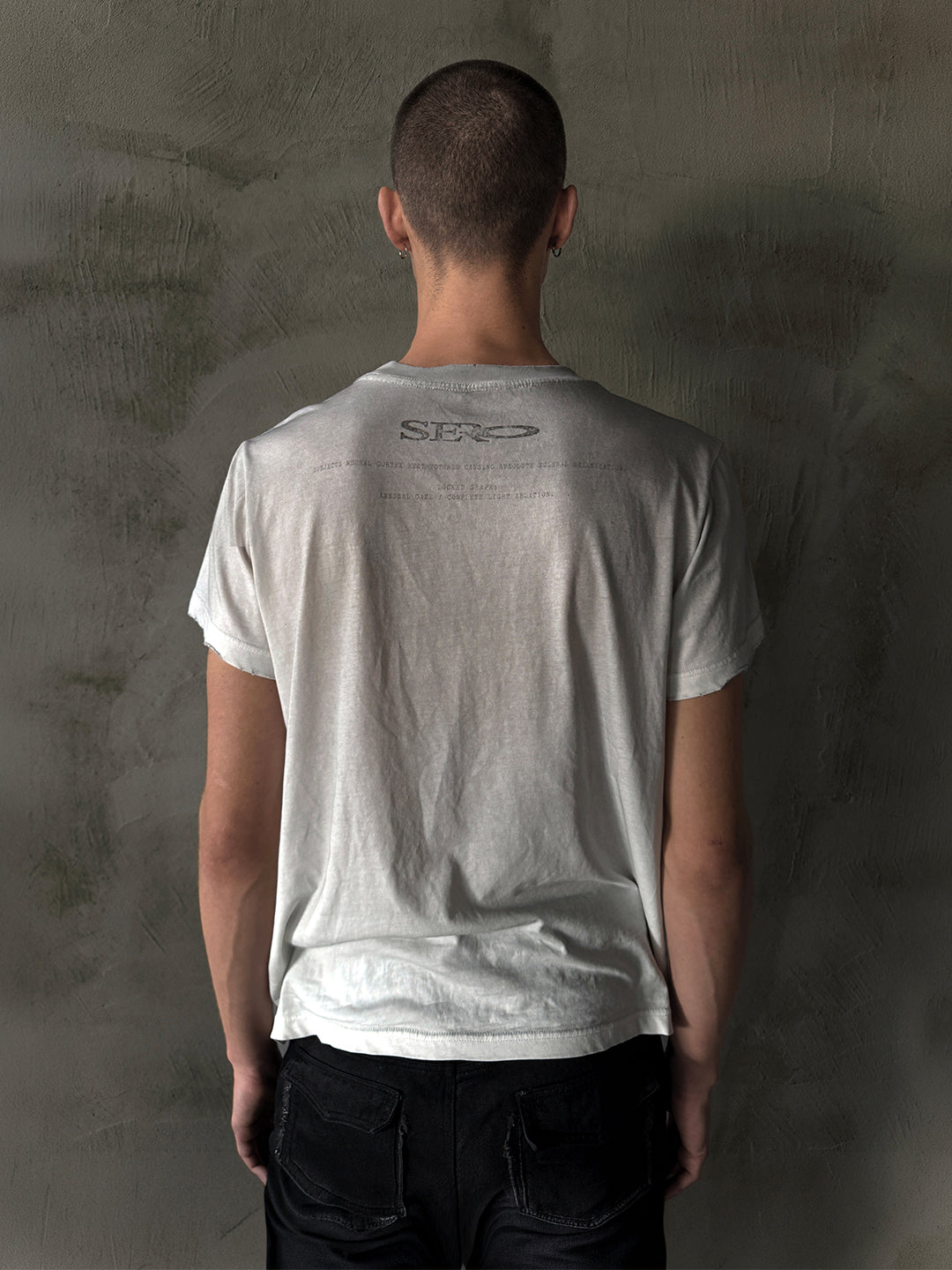SERONINE CTX-49 Dark Portrait Graphic T-Shirt - back fit on model