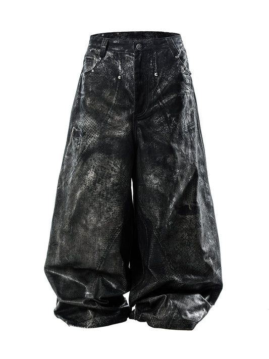 SER-MIM2 waxed black denim pants front view in a SERONINE streetwear outfit
