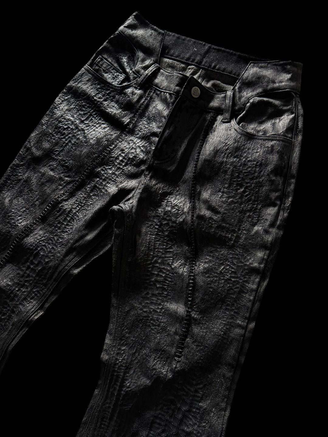 SERONINE CTX-55 Wax-Coated Structural Black Jeans - angled front view