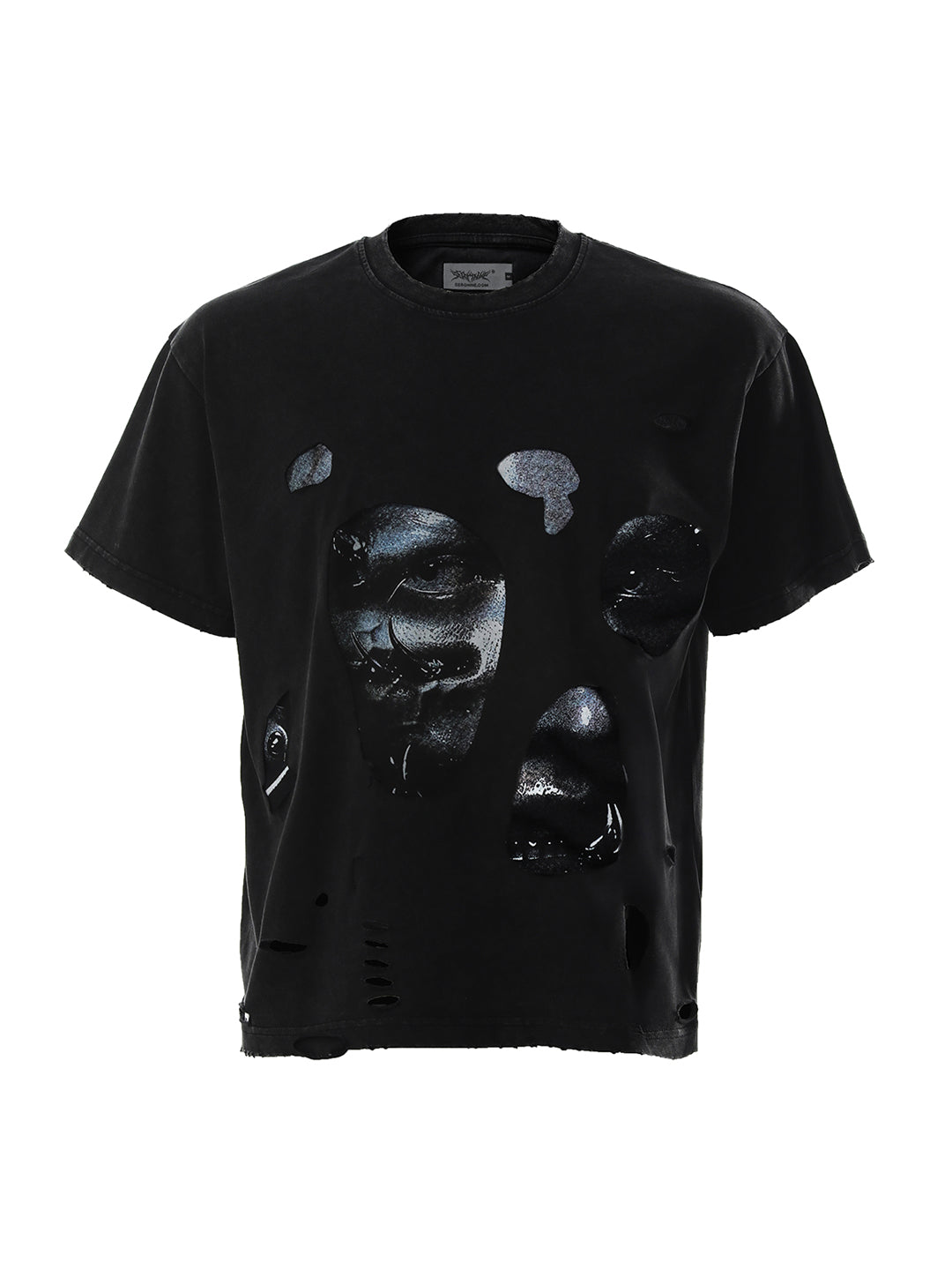 SER-OBS3 Laceration Observer Sample black cotton tee with laceration observer artwork, garment-washed texture, and high-contrast finish.