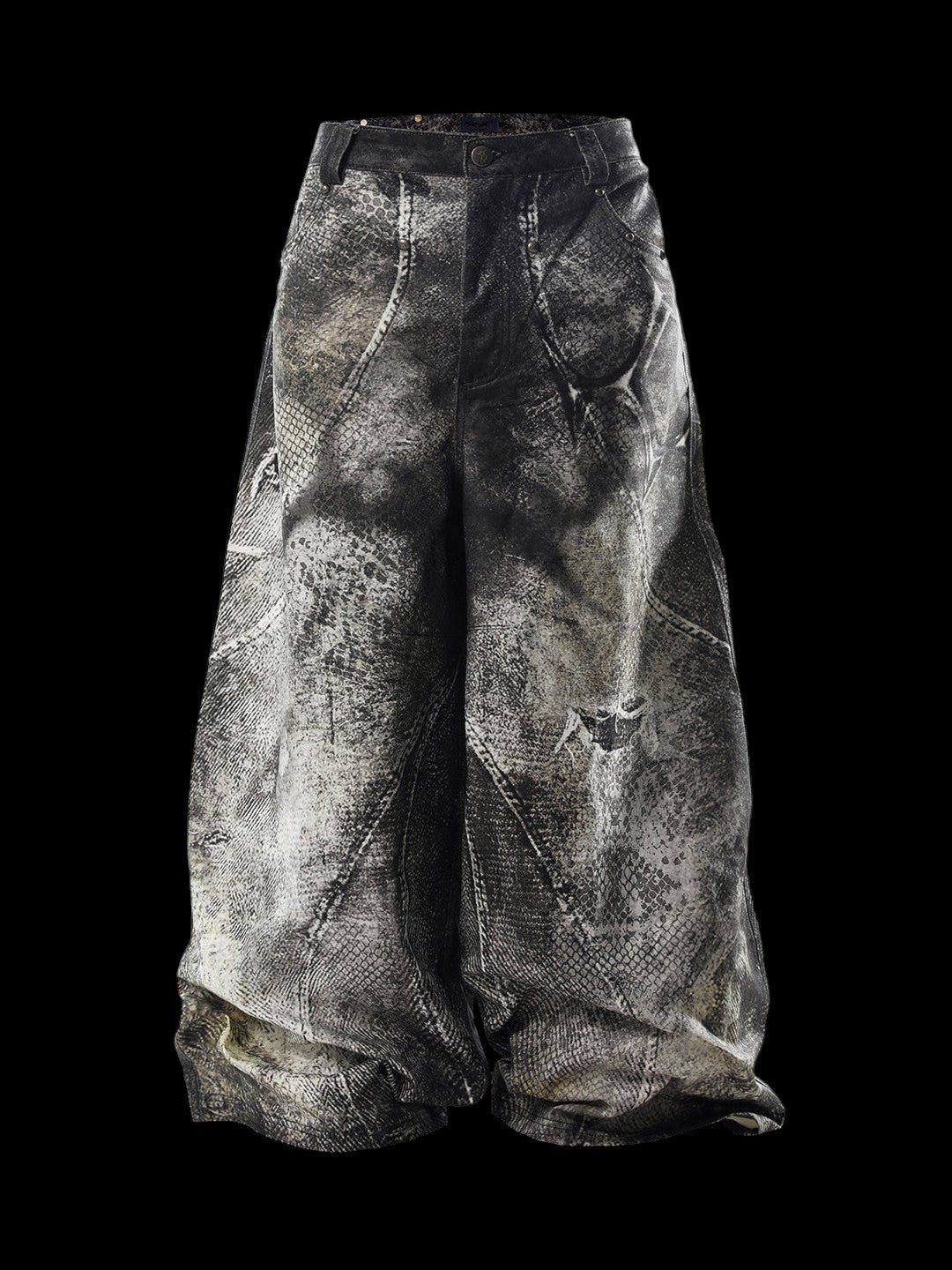 SERONINE SER-MIM1 Snake-Print Distressed Wide-Leg Jeans - front flat lay