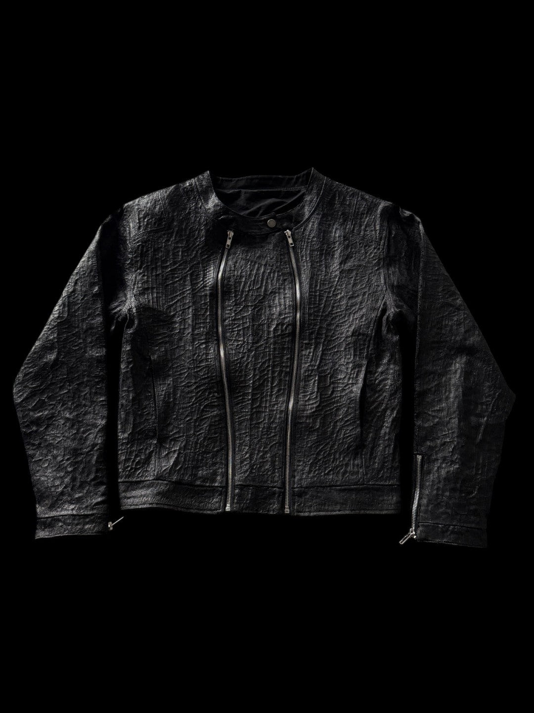 SERONINE CTX-51 Waxed Texture Crackle Double-Zip Jacket - front flat lay