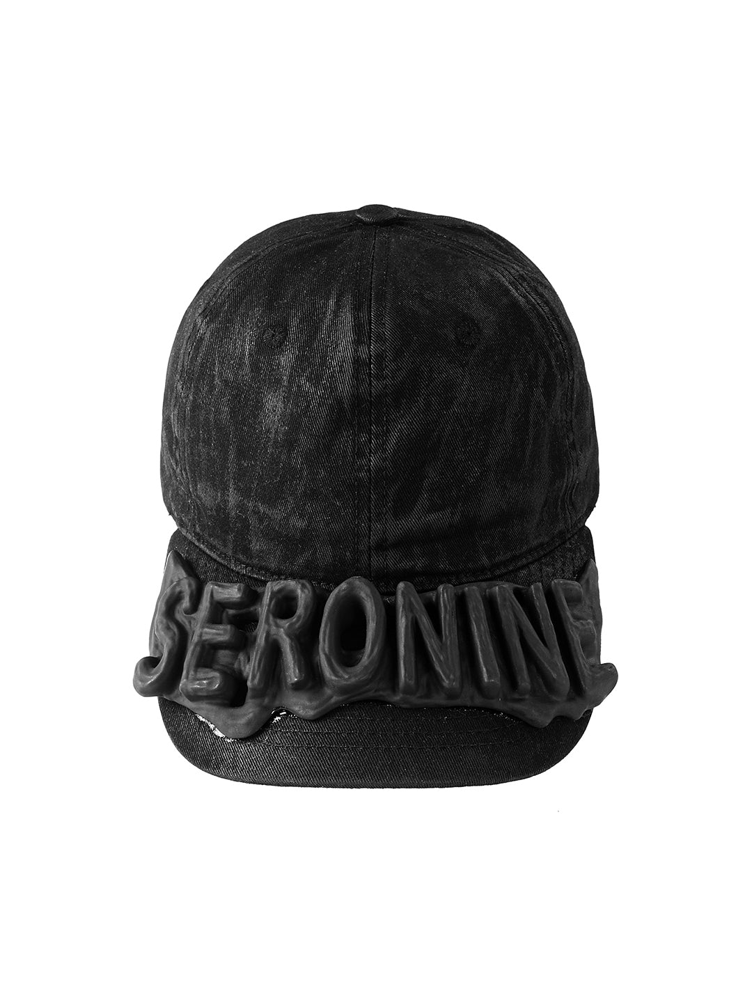 SERONINE CTX-56 wax-coated black curved brim cap with SLA resin 3D logo