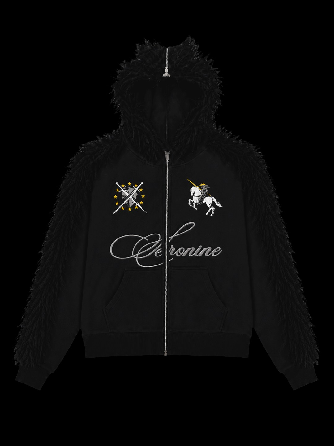 SERONINE VAR-42 Black Mohawk Fleece-Trim Hoodie & Pants Set - hoodie front flat lay