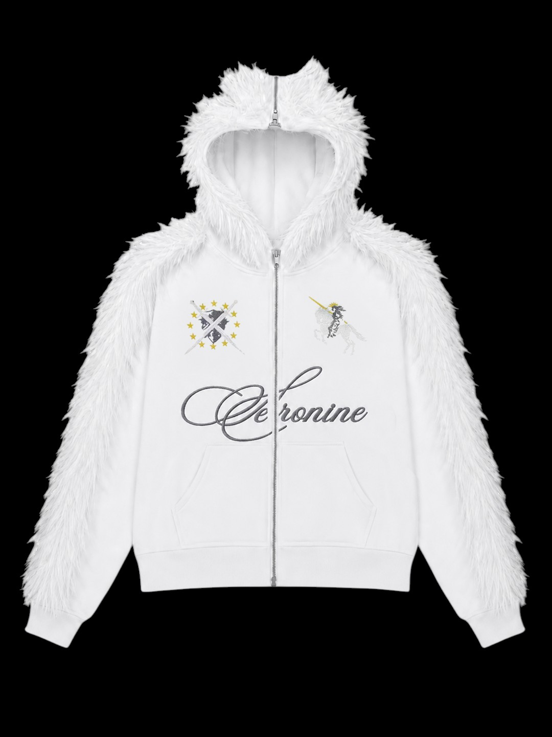 SERONINE VAR-41 White Mohawk Fleece-Trim Hoodie & Pants Set - hoodie front flat lay