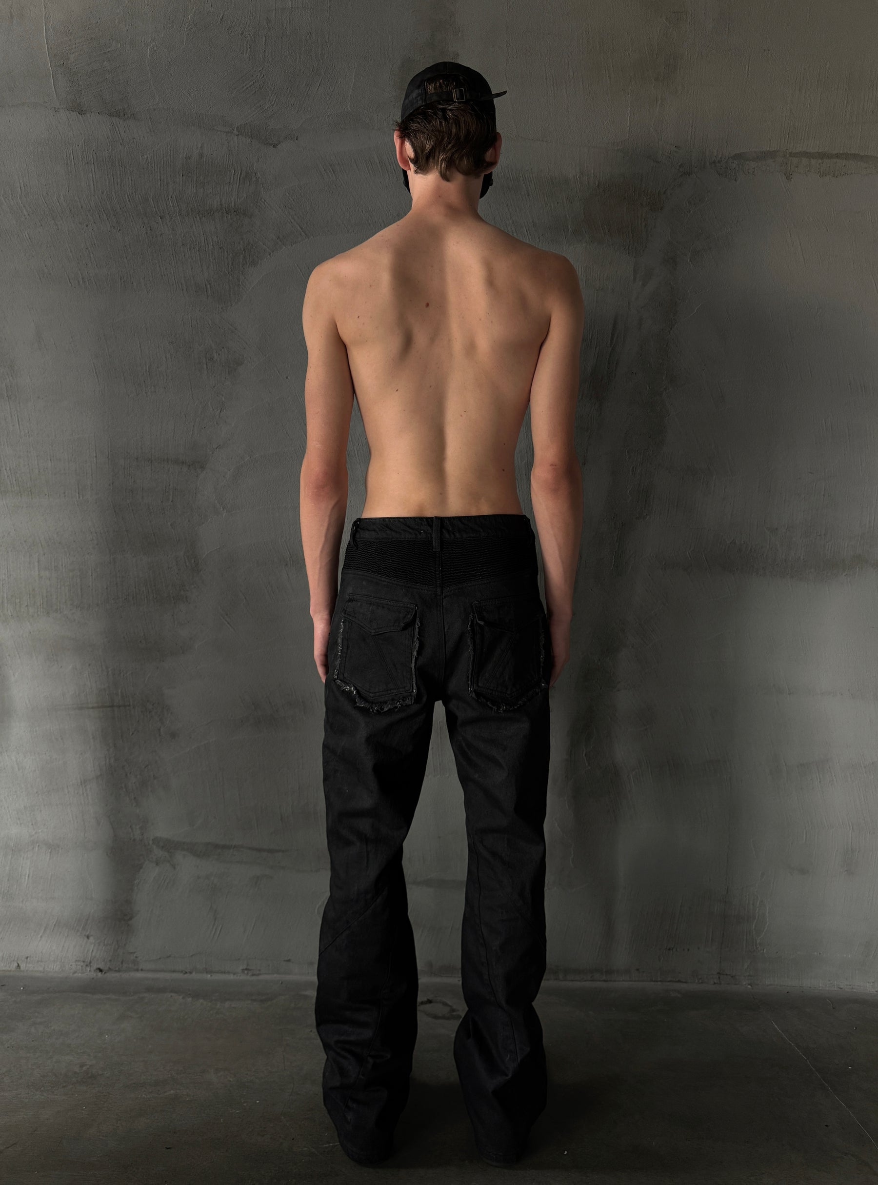 CTX-54 Wax-Coated Fringe Zip Denim Pants
