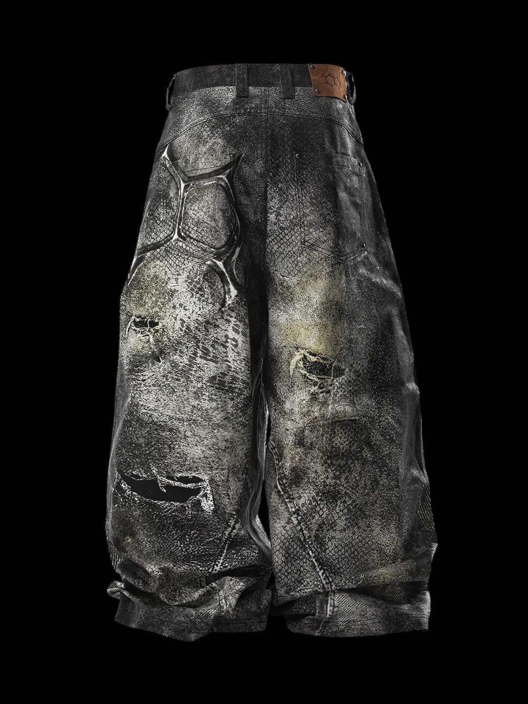 SERONINE SER-MIM1 Snake-Print Distressed Wide-Leg Jeans - back flat lay