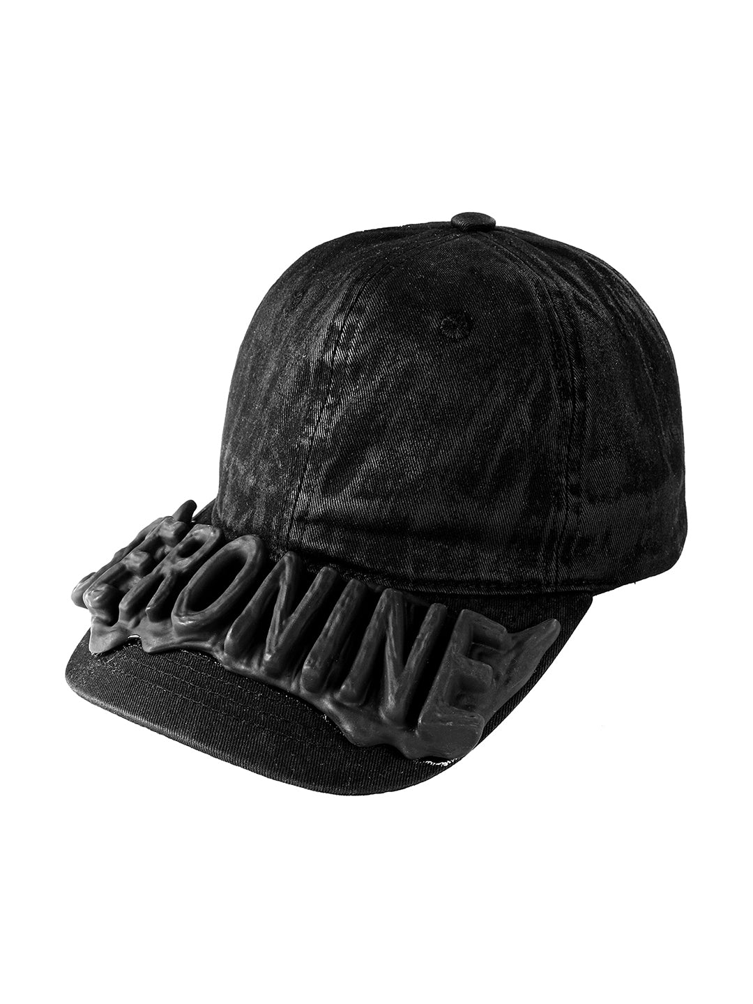 SERONINE CTX-56 wax-coated black curved brim cap with SLA resin 3D logo