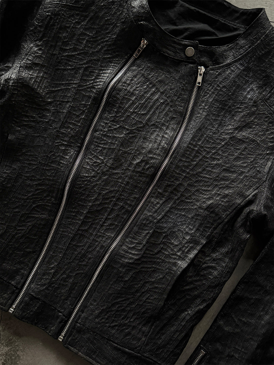 CTX-51 Waxed Texture Crackle Double-Zip Jacket