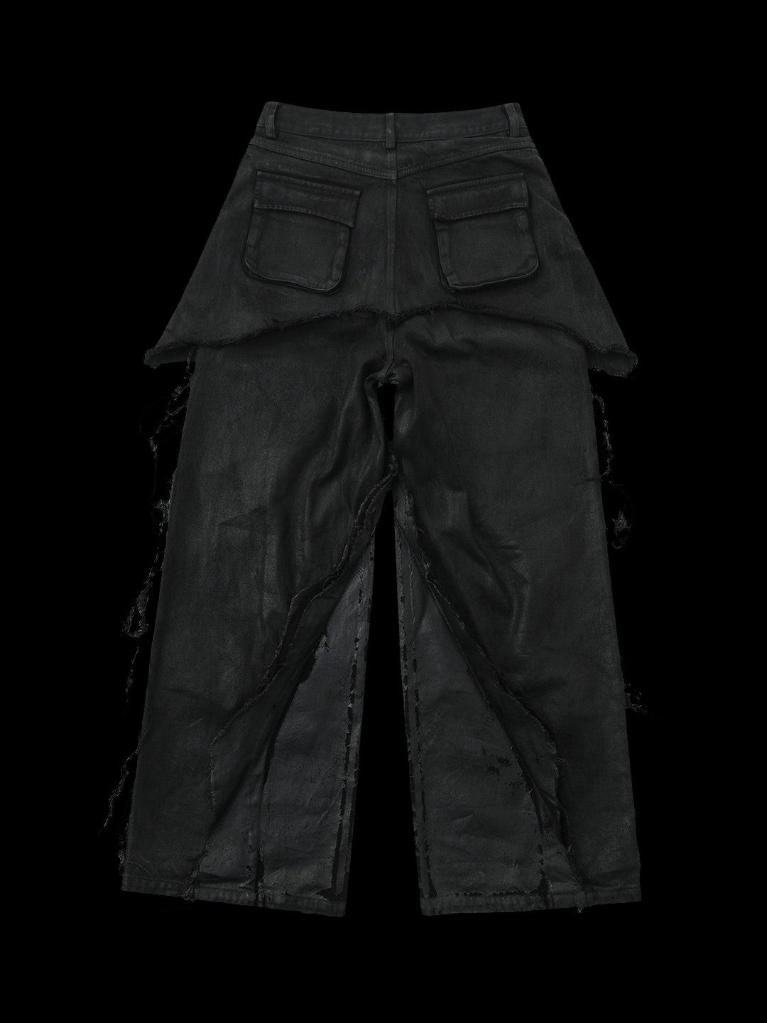 SERONINE VAR-46 Black Wax-Crack Distressed Wide-Leg Jeans - back flat lay