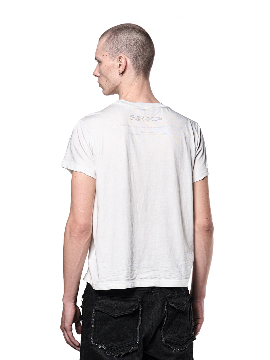 SERONINE CTX-49 white dark portrait graphic T-shirt with dirty wash