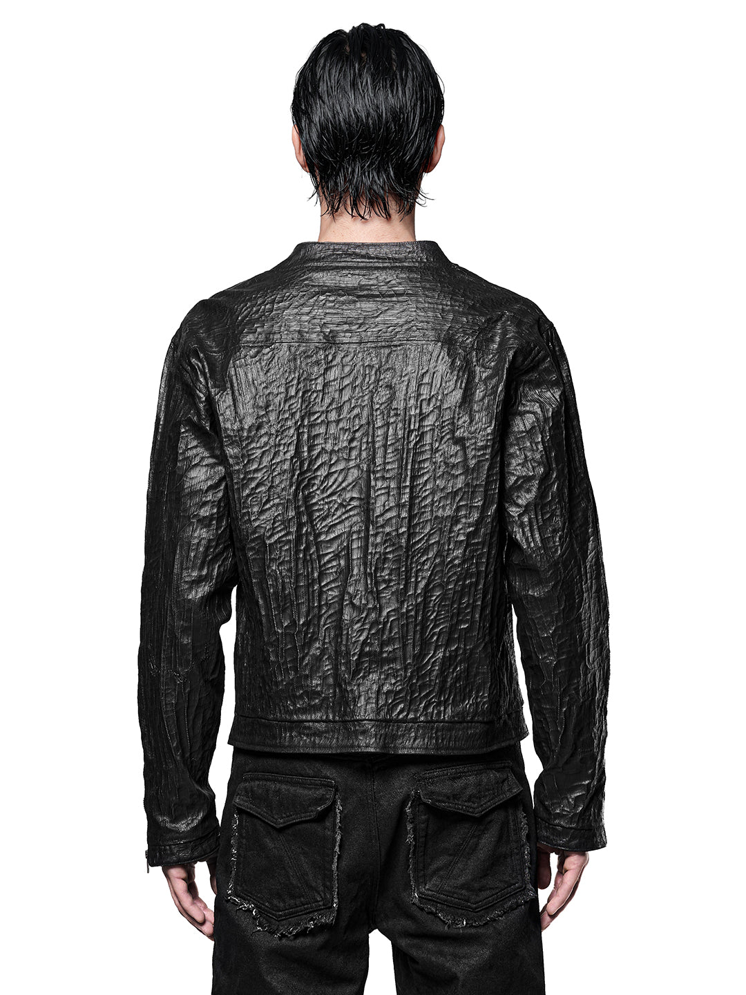 SERONINE CTX-51 waxed crackle double-zip jacket with shell-like texture