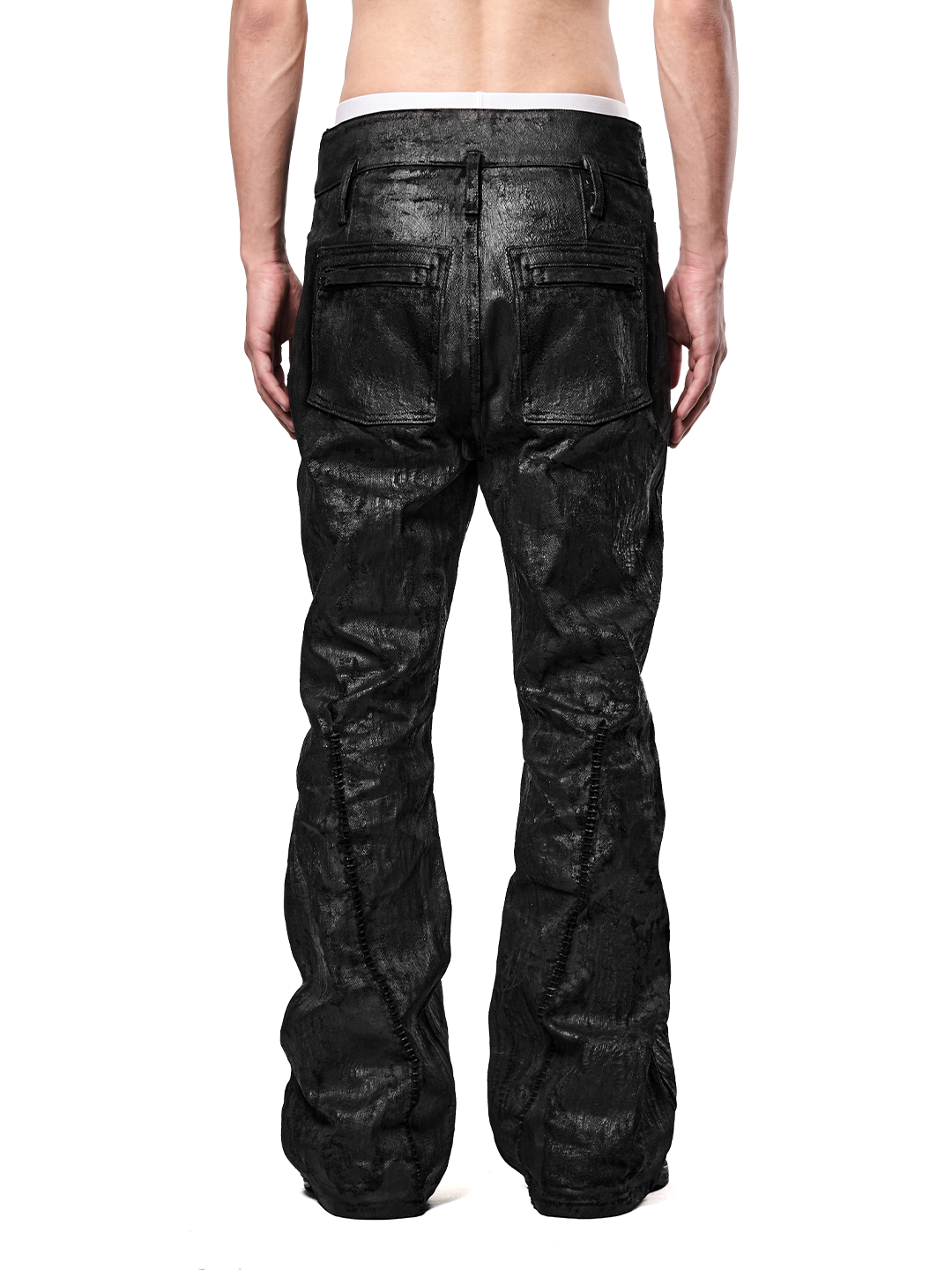 SERONINE CTX-55 Wax-Coated Structural Black Jeans - back fit on model
