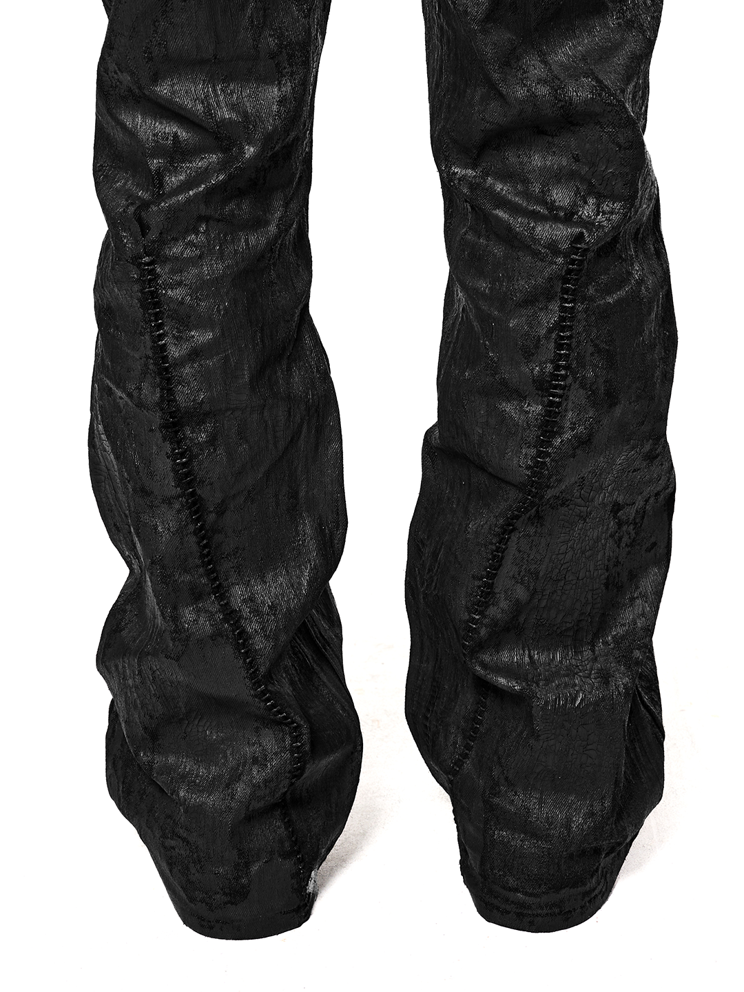SERONINE CTX-55 Wax-Coated Structural Black Jeans - front leg and seam detail