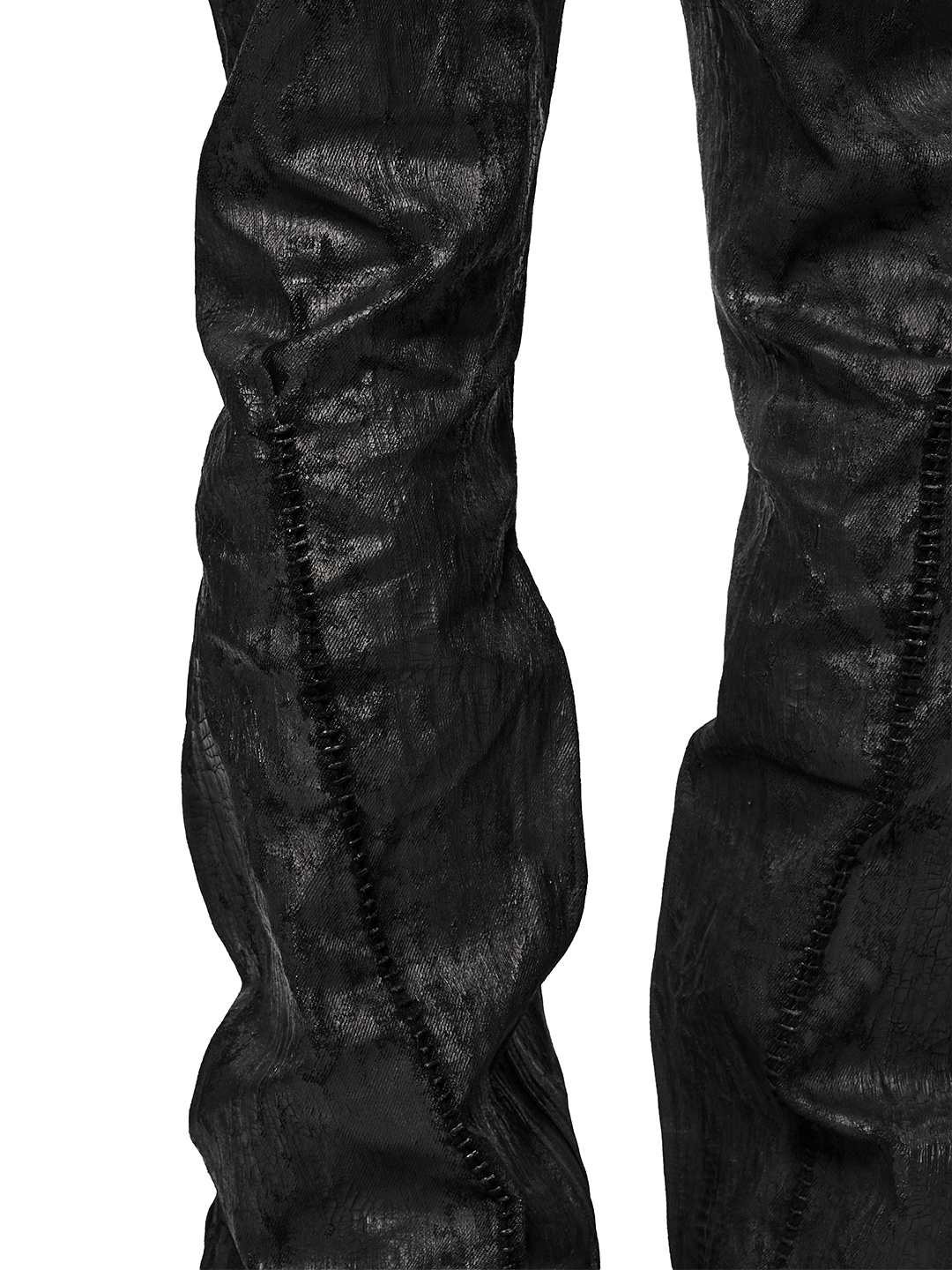 SERONINE CTX-55 Wax-Coated Structural Black Jeans - back leg and hem detail