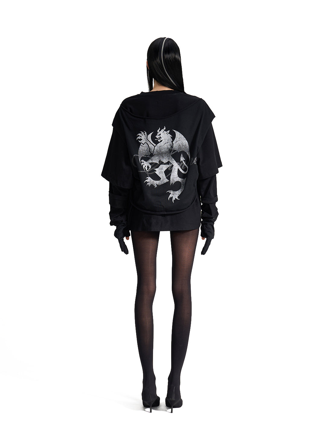 SERONINE VAR-39 Faux-Layer Thumbhole Layered Long Sleeve Top - back fit on model