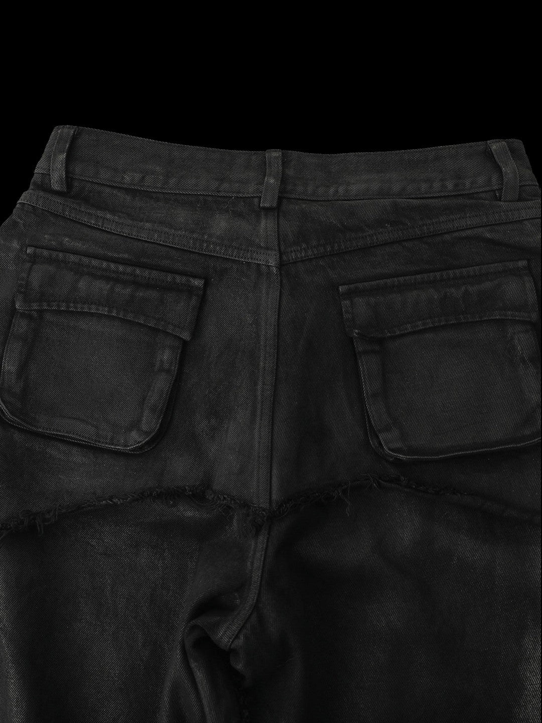 SERONINE VAR-46 Black Wax-Crack Distressed Wide-Leg Jeans - back pocket and waistband detail