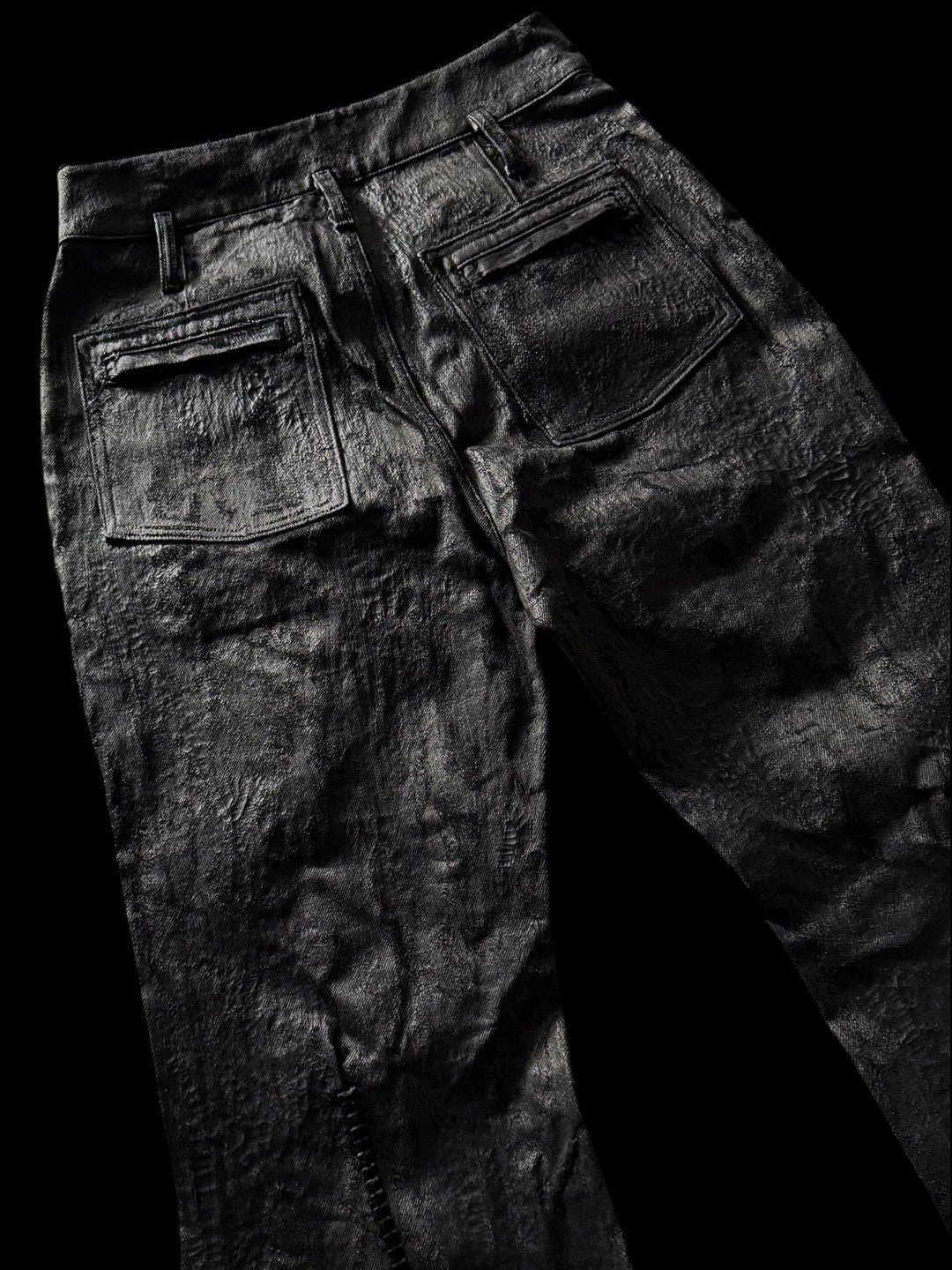 SERONINE CTX-55 Wax-Coated Structural Black Jeans - back pocket and waistband detail