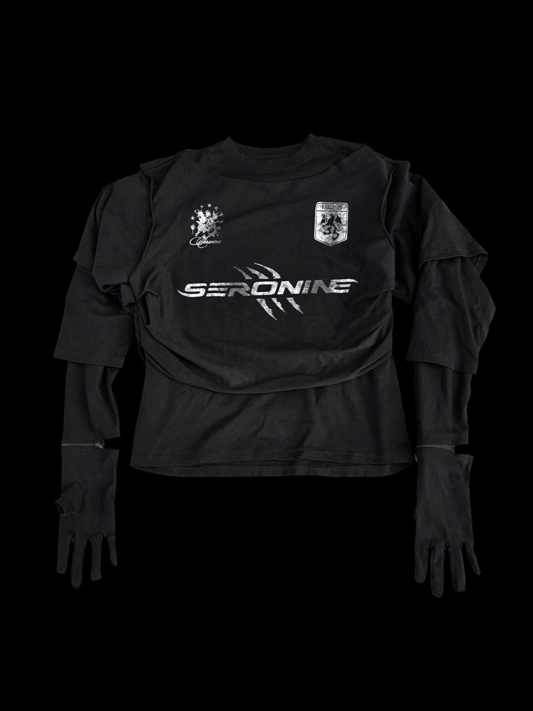 SERONINE VAR-39 Faux-Layer Thumbhole Layered Long Sleeve Top - front flat lay with layered sleeves