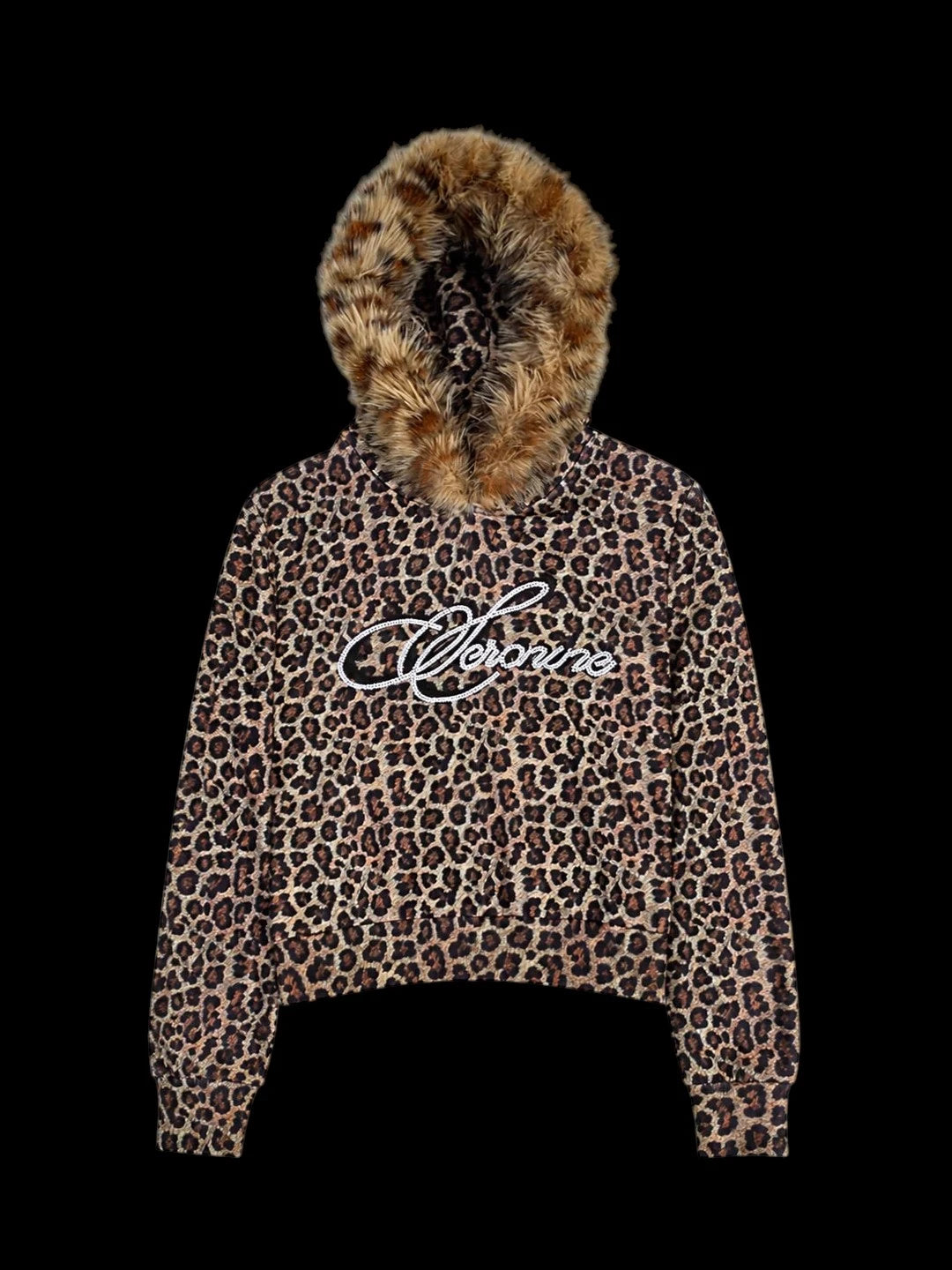 SERONINE VAR-40 Leopard Print Faux-Fur Hood Hoodie - front flat lay